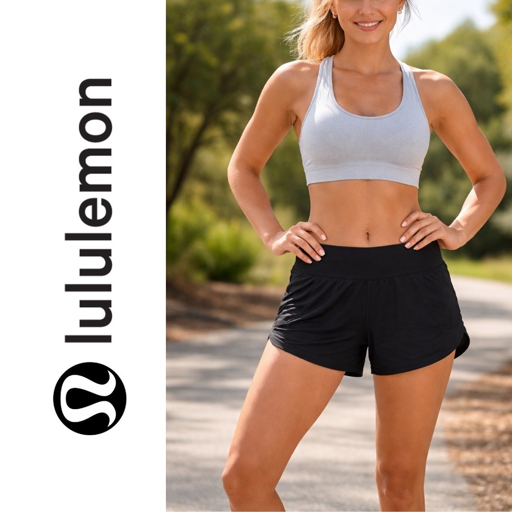 Lululemon, Run Times Short Black Lined Running Short with Back Zip Pocket Size 2